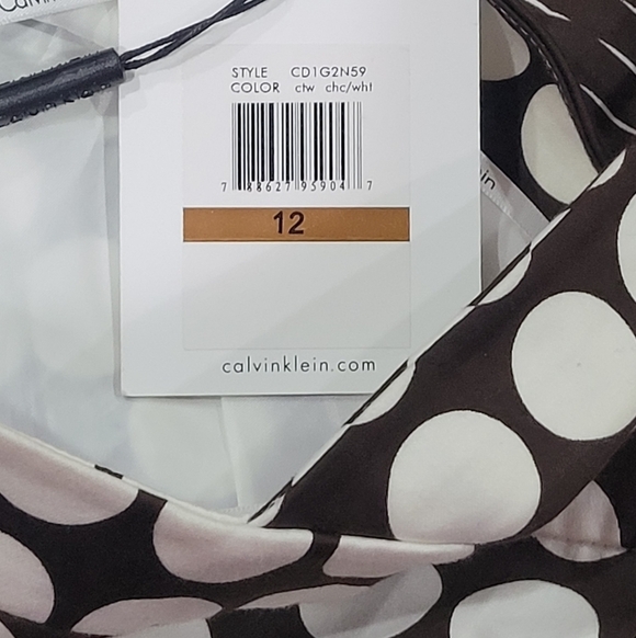 Calvin Klein Brown/White Polkadot Halter Summer Dress Women's Sz 12 - Picture 8 of 10
